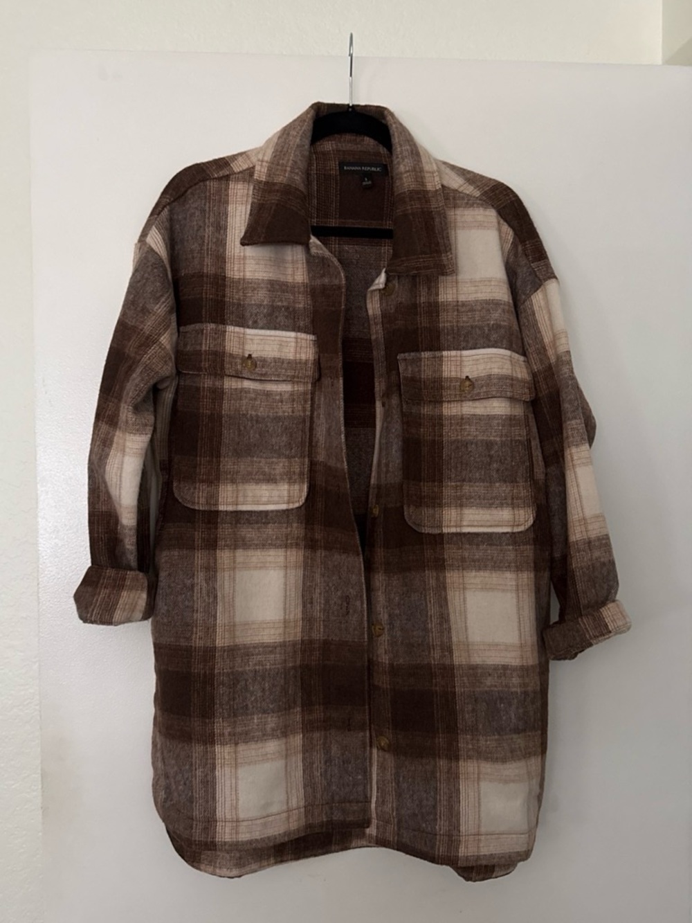 Banana Republic Brown & Cream Plaid Utility Jacket